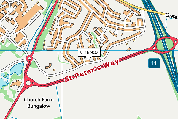 KT16 9QZ map - OS VectorMap District (Ordnance Survey) KT16 9QZ map - OS VectorMap District (Ordnance Survey)