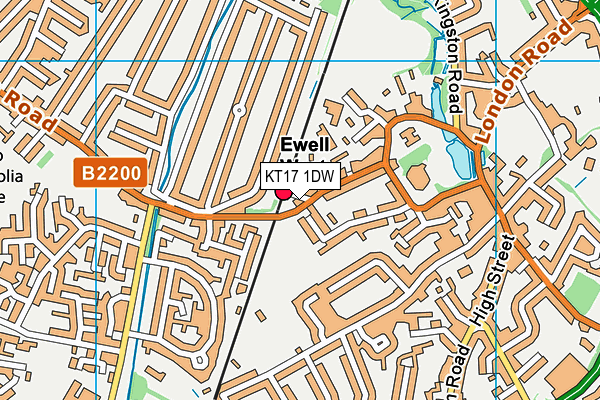 KT17 1DW map - OS VectorMap District (Ordnance Survey)