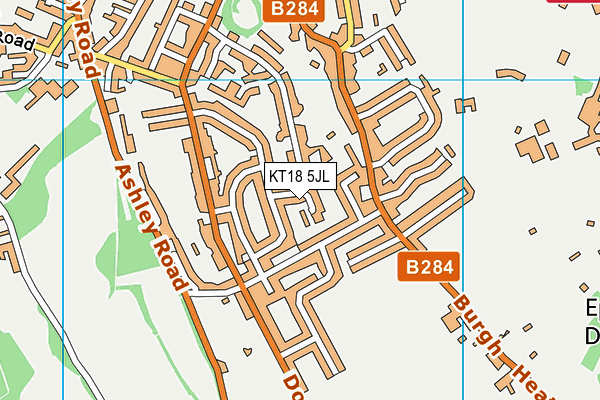 KT18 5JL map - OS VectorMap District (Ordnance Survey) KT18 5JL map - OS VectorMap District (Ordnance Survey)