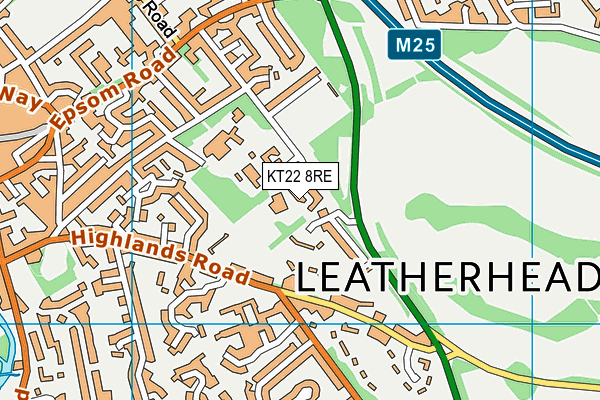 KT22 8RE map - OS VectorMap District (Ordnance Survey)