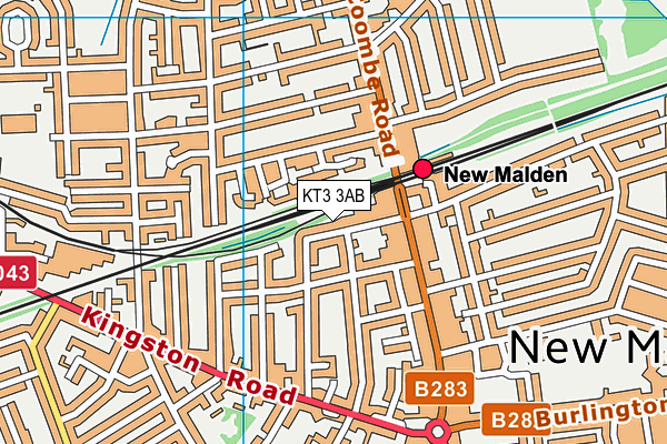 KT3 3AB map - OS VectorMap District (Ordnance Survey) KT3 3AB map - OS VectorMap District (Ordnance Survey)