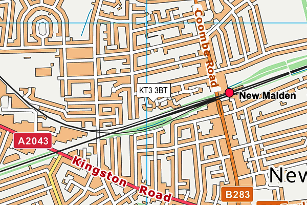 KT3 3BT map - OS VectorMap District (Ordnance Survey) KT3 3BT map - OS VectorMap District (Ordnance Survey)