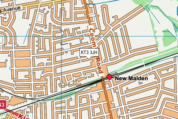KT3 3JH map - OS VectorMap District (Ordnance Survey) KT3 3JH map - OS VectorMap District (Ordnance Survey)
