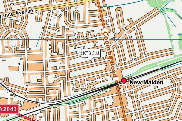 KT3 3JJ map - OS VectorMap District (Ordnance Survey) KT3 3JJ map - OS VectorMap District (Ordnance Survey)