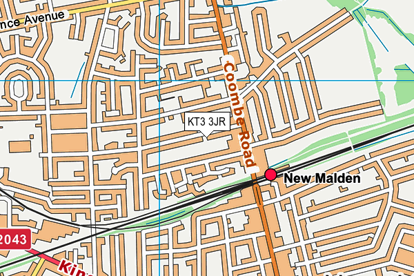 KT3 3JR map - OS VectorMap District (Ordnance Survey) KT3 3JR map - OS VectorMap District (Ordnance Survey)