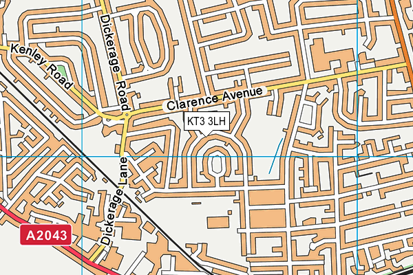 KT3 3LH map - OS VectorMap District (Ordnance Survey)