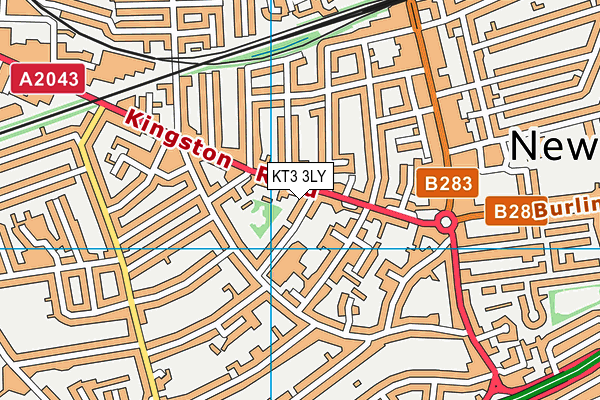 KT3 3LY map - OS VectorMap District (Ordnance Survey) KT3 3LY map - OS VectorMap District (Ordnance Survey)