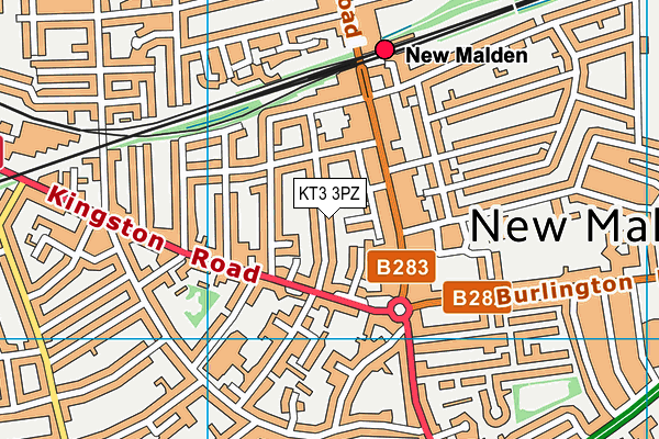 KT3 3PZ map - OS VectorMap District (Ordnance Survey) KT3 3PZ map - OS VectorMap District (Ordnance Survey)