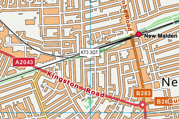 KT3 3QT map - OS VectorMap District (Ordnance Survey) KT3 3QT map - OS VectorMap District (Ordnance Survey)
