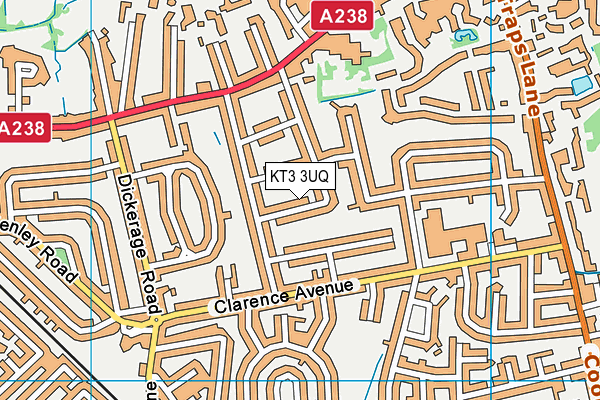 KT3 3UQ map - OS VectorMap District (Ordnance Survey) KT3 3UQ map - OS VectorMap District (Ordnance Survey)