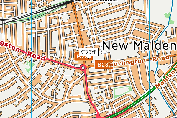 KT3 3YF map - OS VectorMap District (Ordnance Survey) KT3 3YF map - OS VectorMap District (Ordnance Survey)
