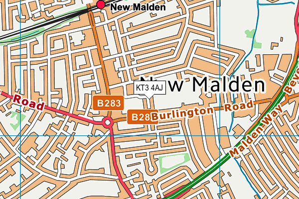 KT3 4AJ map - OS VectorMap District (Ordnance Survey) KT3 4AJ map - OS VectorMap District (Ordnance Survey)