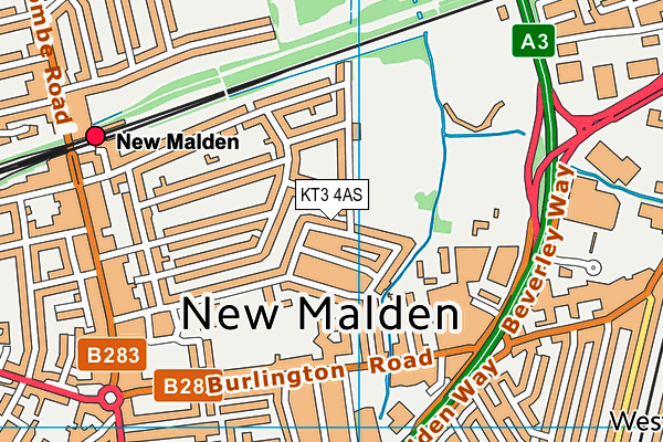 KT3 4AS map - OS VectorMap District (Ordnance Survey) KT3 4AS map - OS VectorMap District (Ordnance Survey)