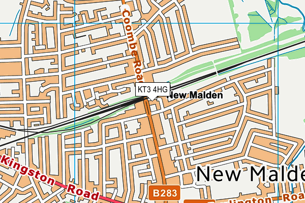 KT3 4HG map - OS VectorMap District (Ordnance Survey) KT3 4HG map - OS VectorMap District (Ordnance Survey)