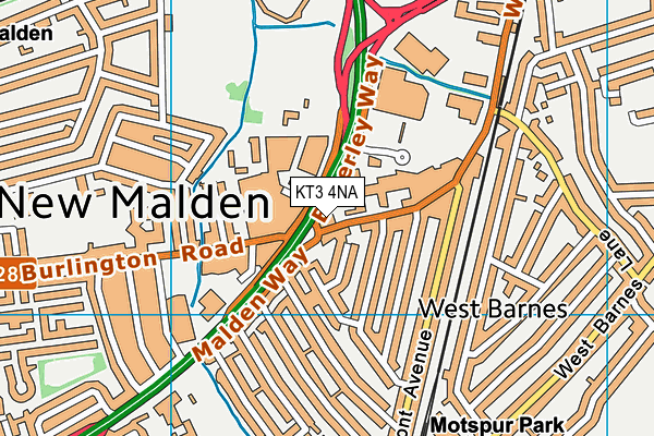 KT3 4NA map - OS VectorMap District (Ordnance Survey)