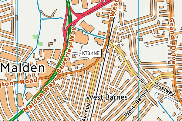KT3 4NE map - OS VectorMap District (Ordnance Survey) KT3 4NE map - OS VectorMap District (Ordnance Survey)