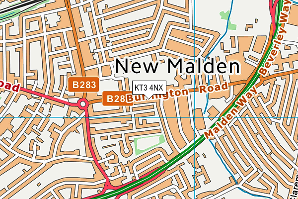 KT3 4NX map - OS VectorMap District (Ordnance Survey)