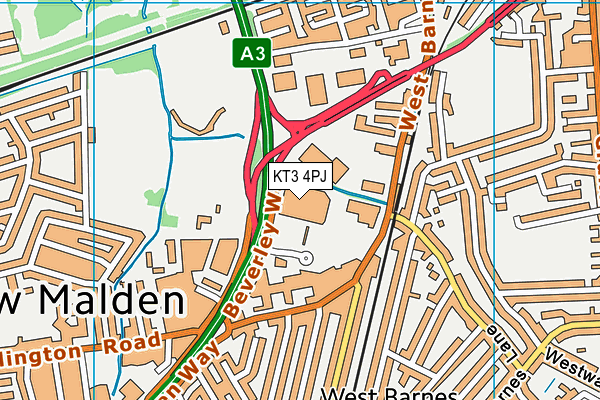 KT3 4PJ map - OS VectorMap District (Ordnance Survey) KT3 4PJ map - OS VectorMap District (Ordnance Survey)