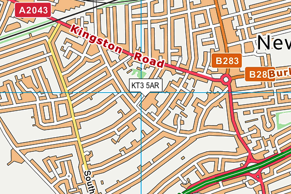 KT3 5AR map - OS VectorMap District (Ordnance Survey)