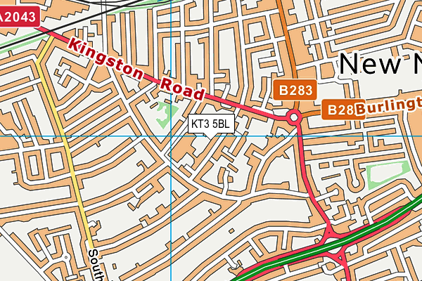 KT3 5BL map - OS VectorMap District (Ordnance Survey) KT3 5BL map - OS VectorMap District (Ordnance Survey)