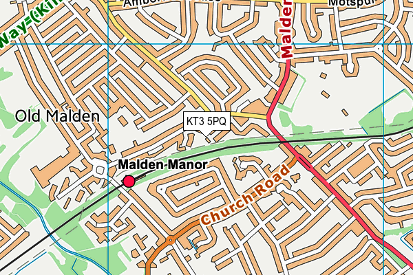 KT3 5PQ map - OS VectorMap District (Ordnance Survey)
