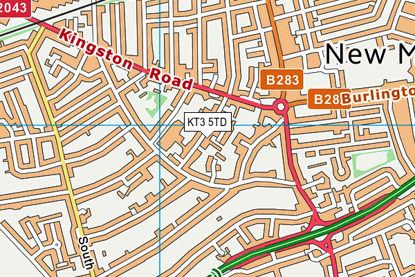 KT3 5TD map - OS VectorMap District (Ordnance Survey) KT3 5TD map - OS VectorMap District (Ordnance Survey)