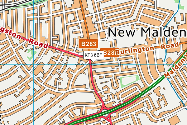 KT3 6BF map - OS VectorMap District (Ordnance Survey) KT3 6BF map - OS VectorMap District (Ordnance Survey)