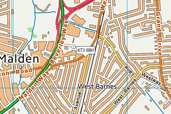 KT3 6BH map - OS VectorMap District (Ordnance Survey) KT3 6BH map - OS VectorMap District (Ordnance Survey)
