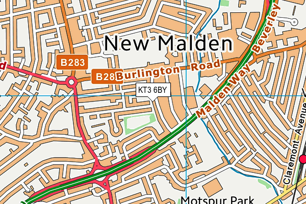 KT3 6BY map - OS VectorMap District (Ordnance Survey) KT3 6BY map - OS VectorMap District (Ordnance Survey)