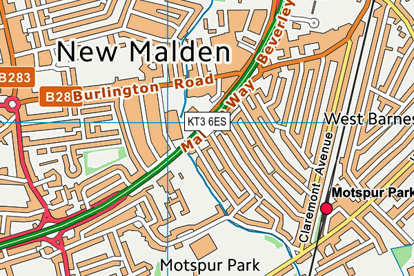 KT3 6ES map - OS VectorMap District (Ordnance Survey) KT3 6ES map - OS VectorMap District (Ordnance Survey)