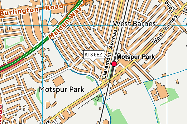 KT3 6EZ map - OS VectorMap District (Ordnance Survey)