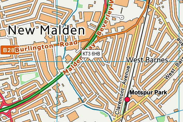 KT3 6HB map - OS VectorMap District (Ordnance Survey) KT3 6HB map - OS VectorMap District (Ordnance Survey)