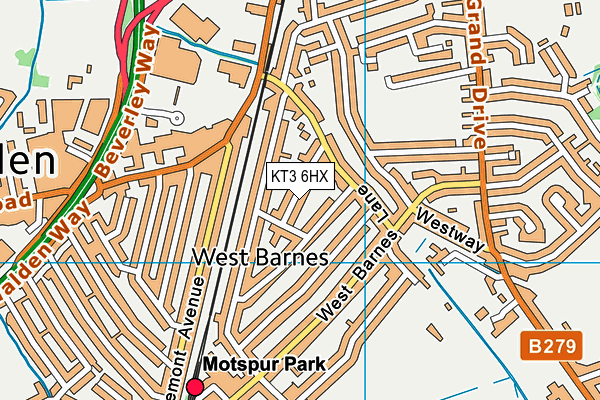 KT3 6HX map - OS VectorMap District (Ordnance Survey)