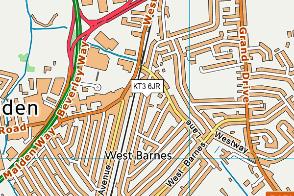 KT3 6JR map - OS VectorMap District (Ordnance Survey) KT3 6JR map - OS VectorMap District (Ordnance Survey)