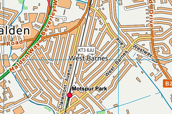 KT3 6JU map - OS VectorMap District (Ordnance Survey) KT3 6JU map - OS VectorMap District (Ordnance Survey)