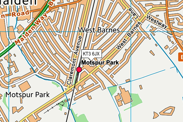 KT3 6JX map - OS VectorMap District (Ordnance Survey)