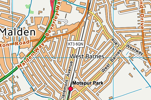 KT3 6QN map - OS VectorMap District (Ordnance Survey) KT3 6QN map - OS VectorMap District (Ordnance Survey)