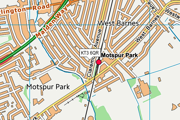 KT3 6QR map - OS VectorMap District (Ordnance Survey) KT3 6QR map - OS VectorMap District (Ordnance Survey)