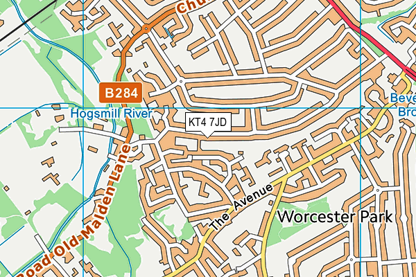 KT4 7JD map - OS VectorMap District (Ordnance Survey)