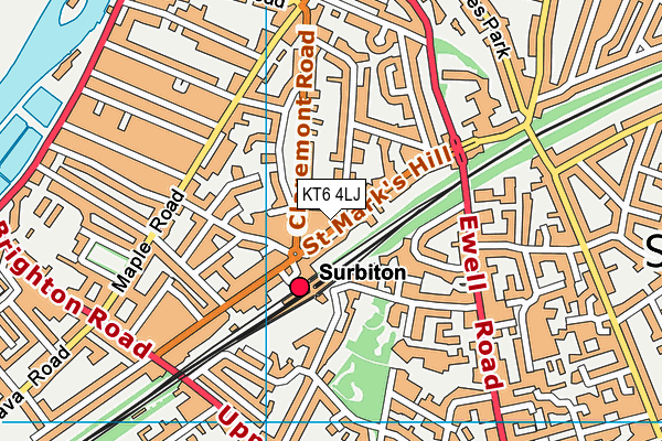 KT6 4LJ map - OS VectorMap District (Ordnance Survey) KT6 4LJ map - OS VectorMap District (Ordnance Survey)