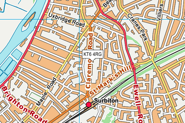 KT6 4RG map - OS VectorMap District (Ordnance Survey)