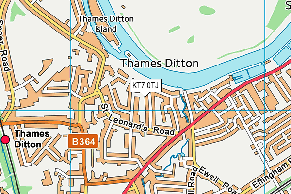 KT7 0TJ map - OS VectorMap District (Ordnance Survey)
