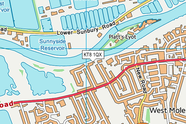 KT8 1QX map - OS VectorMap District (Ordnance Survey)