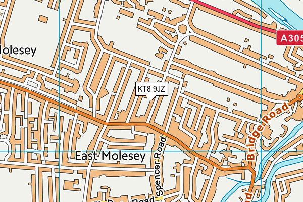 KT8 9JZ map - OS VectorMap District (Ordnance Survey) KT8 9JZ map - OS VectorMap District (Ordnance Survey)