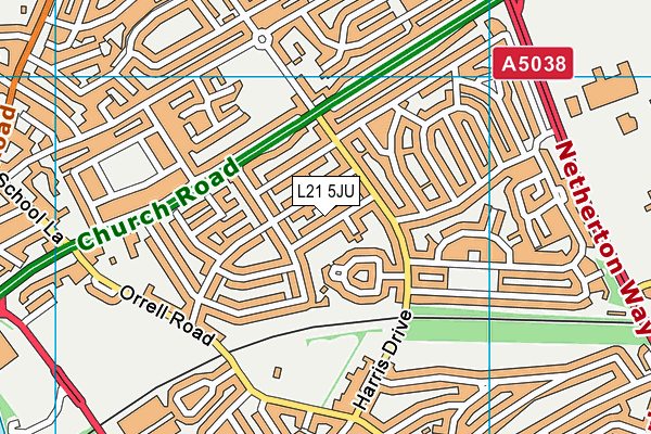 L21 5JU map - OS VectorMap District (Ordnance Survey) L21 5JU map - OS VectorMap District (Ordnance Survey)