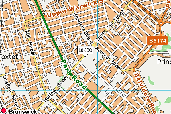 L8 8BQ map - OS VectorMap District (Ordnance Survey) L8 8BQ map - OS VectorMap District (Ordnance Survey)