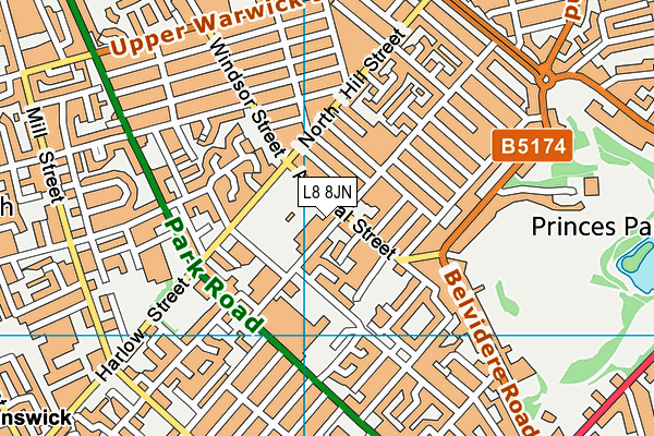 L8 8JN map - OS VectorMap District (Ordnance Survey) L8 8JN map - OS VectorMap District (Ordnance Survey)