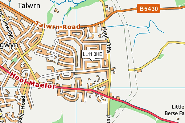 LL11 3HE map - OS VectorMap District (Ordnance Survey) LL11 3HE map - OS VectorMap District (Ordnance Survey)