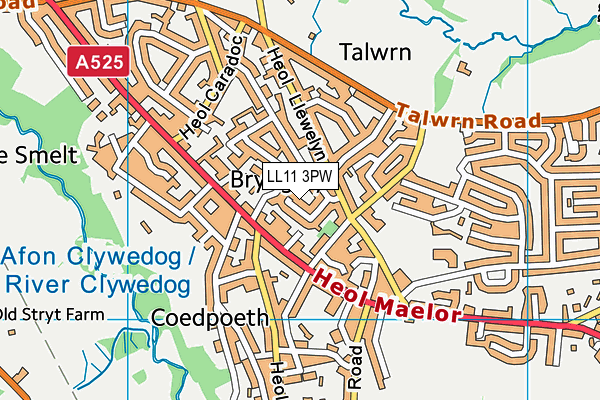 LL11 3PW map - OS VectorMap District (Ordnance Survey) LL11 3PW map - OS VectorMap District (Ordnance Survey)
