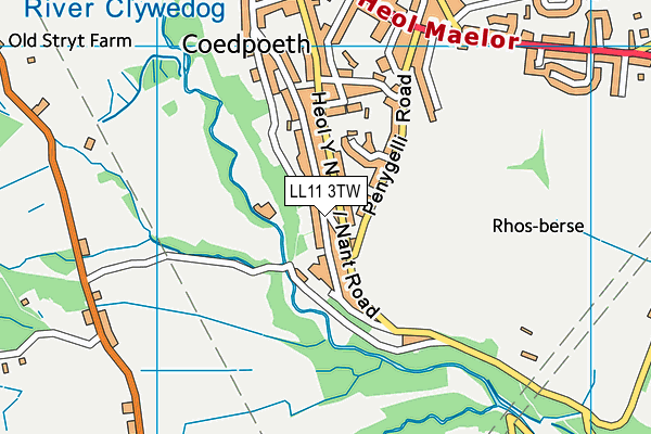 LL11 3TW map - OS VectorMap District (Ordnance Survey) LL11 3TW map - OS VectorMap District (Ordnance Survey)